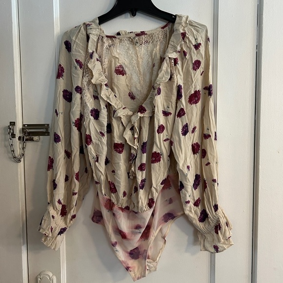 Intimately Free People Body Suit Lace Ruffle Floral White Women’s S - Picture 2 of 10